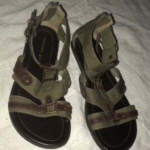 green and brown sandals